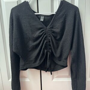 SHEIN Black Textured Ruched Blouse